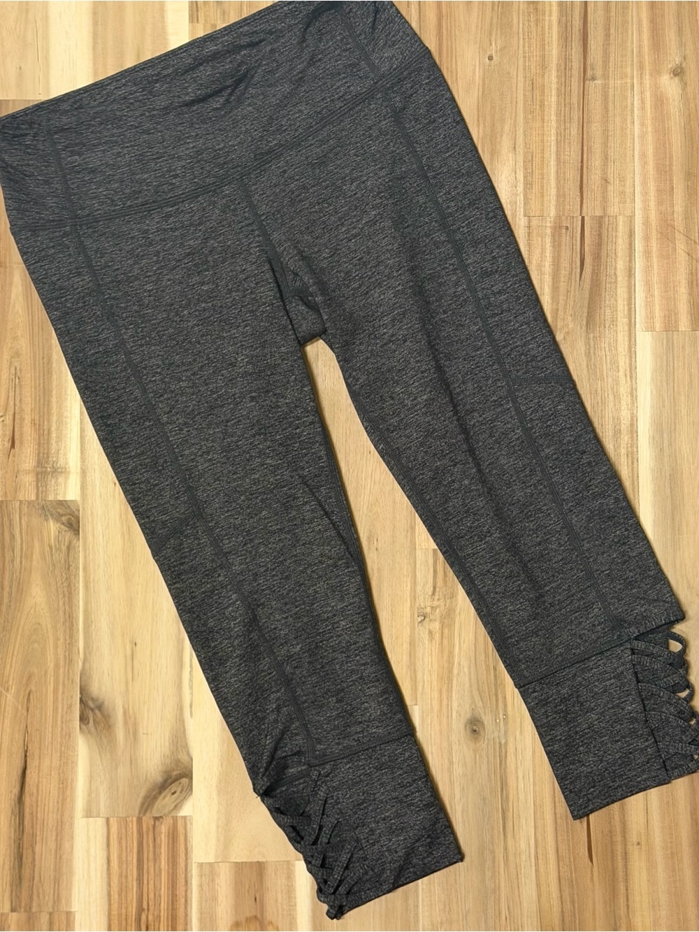 Athleta Dark Charcoal Gray Performance Leggings with Lattice Cuff